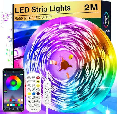 LED-Streifen, 2 m, gesteuert durch Bluetooth-App oder Fernbedienung, Synchronisierung mit Musikrhythmus, RGB LED-Streifen für Haus, Dekoration