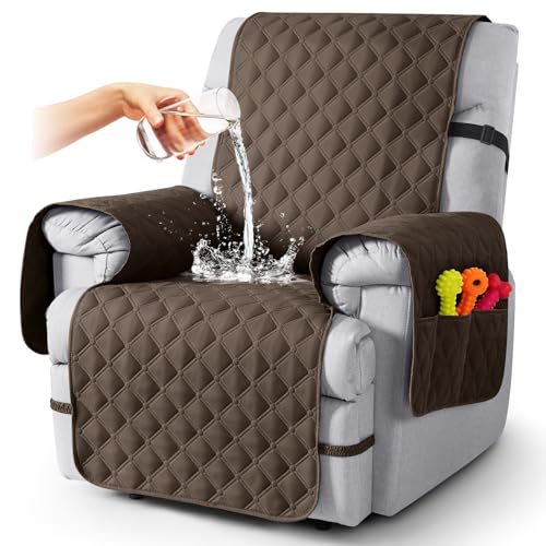 Image of TAOCOCO Recliner Covers, 100% Waterproof Recliner Sofa Covers with Leg Straps, Reversible Recliner Couch Cover for Reclining Chair, Washable Couch Protector for Pets Kids(1 Seater 22 inch, Brown)