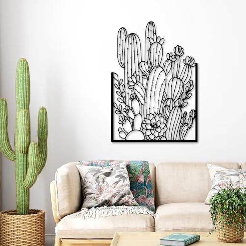 Art Mural Cactus Métal Peinture Abstraite Vintage Fer pour Salon et Bureau Chic