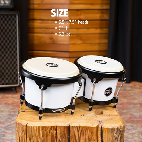 Image of Bongos Hand Drum Set 6.5 inch and 7.5 inch with Synthetic Shells and Tuning Key - NOT MADE IN CHINA - Journey Series, 2-Year Warranty