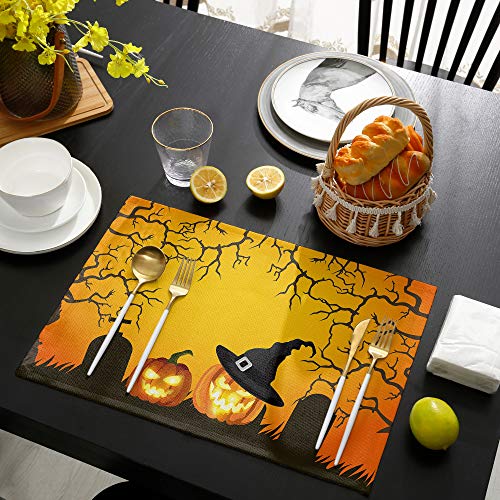 Placemats Set of 4 Washable,Halloween Pumpkin Ghost Placemat for Dining