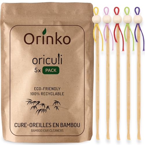 ORINKO - Oriculi de Bambú 5x - Bastoncillo de Oídos Ecológico y Reutilizable para Sustituir los Bastoncillos de Algodón - Cero Residuos