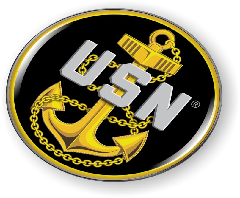 Image of BestLicensePlateFrames - U.S. Navy Chief Fouled Anchor USN 3D Domed CAR Emblem Badge Sticker Flexible - Official U.S. Navy Licensed Product