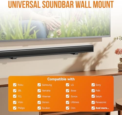 Agandax Soundbar Wall Mount Bracket for Samsung, Sony, LG, Vizio, Bose, JBL and More Sound Bar Mounts Under TV, Depth Adjustable 3.8β-6.5β, Hold up to 38 lbs, Soundbar Shelf, Black