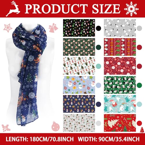 Liitrsh 12 Pcs Christmas Chiffon Scarves for Women Lightweight Christmas Santa Voile Snowflake Soft Scarf for Winter Gift2