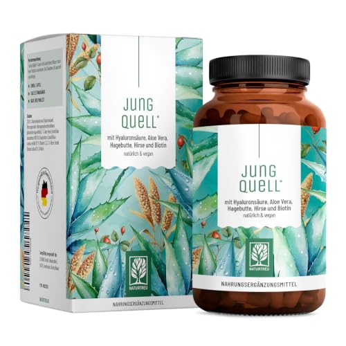 NATURTREU® Hyaluron Kapseln mit 500 mg Hyaluronsäure hochdosiert mit Aloe Vera, Biotin & Vitamin C - 90 Kapseln für Haut* und Gelenke** - Natürlich und vegan
