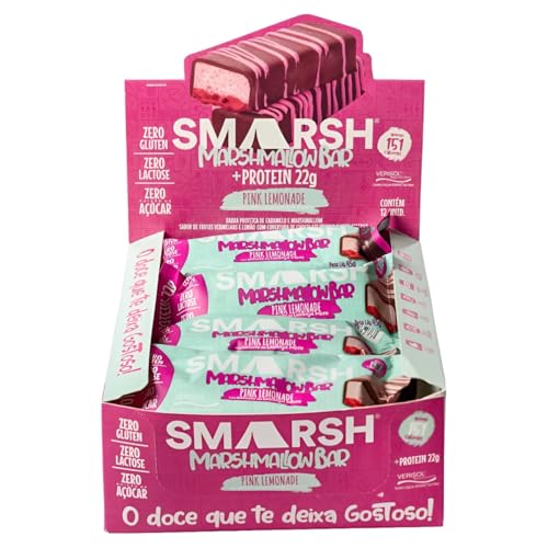 Barrinha Proteica Marshmallow Bar Sabor Pink Lemonade Smarsh Caixa C/ 12 Unidades