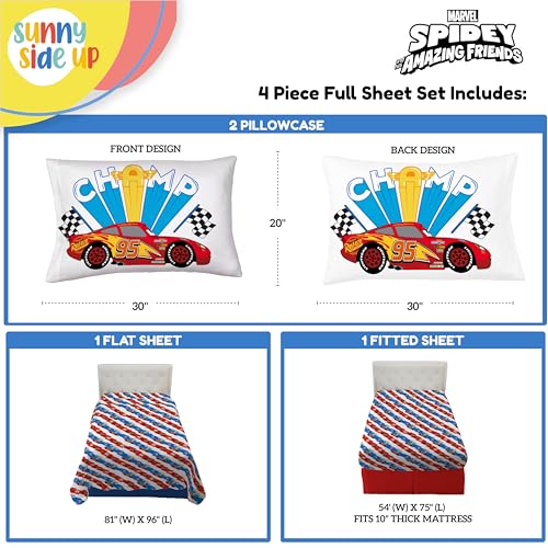 Image of Sunny Side Up Disney Pixar Cars Lightning McQueen Full Sheet Set - 4 Piece Kids Racecar Bedding Set Includes Pillow Cover - Super Soft Microfiber Sheets