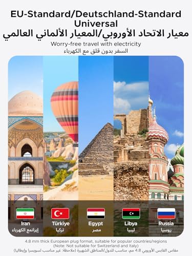 Image of UGREEN European Plug Travel Adapter, US /UK /CA /MX /AU /JP /CN /NZ /PH to EU (Type F), International to EU Pin Converter, Power Outlet Charger, 200+ Countries Compatibility, 1 Pack