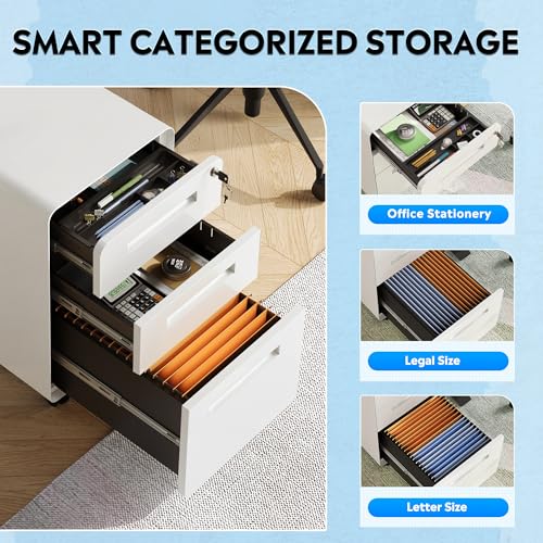 Image of DEVAISE 3 Drawer File Cabinet with Lock, Fully Assembled Filing Cabinet