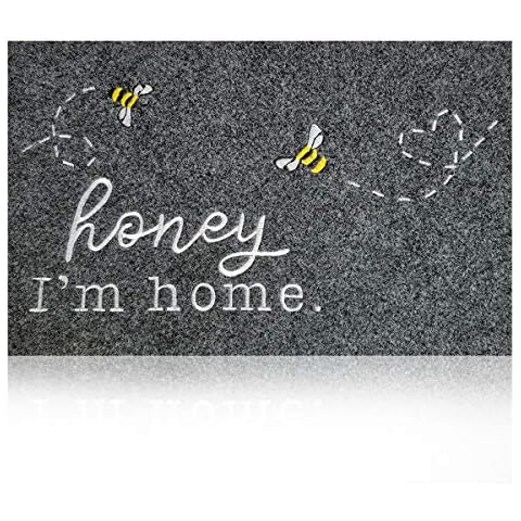 HLFMVWE Large Kithen Rugs Door Mat for Outdoor Entrance Honey I'm Home Bee Non Slip Shoe Mat Low Profile Floor Mat Funny Welcome Doormat for Outside Entry Front Back Door Porch Gray Mat Cover