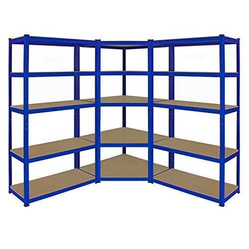 Racking Solutions - Kit d'étagères d'angle en acier, charges lourdes, 1 unité d'angle (5 niveaux 180cmH x 90cmW x 45cmD) et 2 étagères (5 niveaux 180cm H x 120cm L x 45cm P) capacité de charge 4125kg
