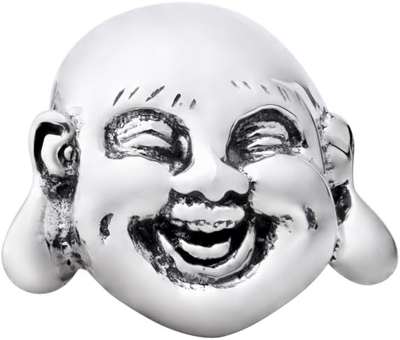 Quiges 925 Sterling Silver 3D Happy Laughing Buddha Face Charm Bead