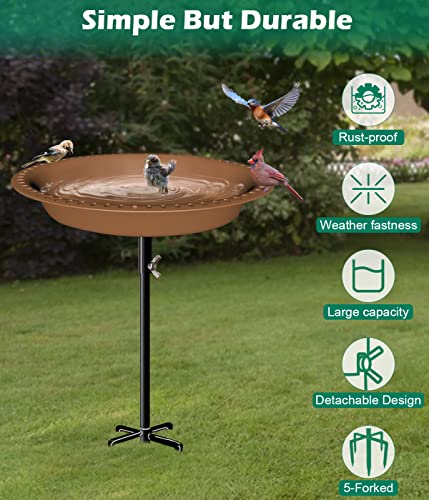 Mokeyder 29 Inch Height Detachable Bird Bath With Metal Stake Stand, Birdbath Bowl Spa & Birdfeeder With 5-Prong Base For Outdoor Garden, Oval Shape, Brown #TOP5