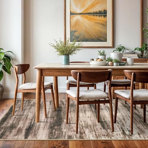 KOZYFLY Washable Area Rug 5x7 Modern Ombre Thin Rugs for Living Room Non-Slip Soft Striped Rug for Bedroom, Print Distressed Blush Brown Abstract Carpet for Laundry Kid Room
