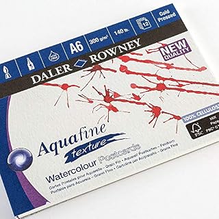 Daler-Rowney Aquafine Textured Cold-Pressed Watercolour & Gouache 300gsm A6 Postcard Size (5.8 x 4.1in) Paper Pad, Natural White, Glued 1 Side, 12 Sheets, Ideal for Professional, Acid-Free