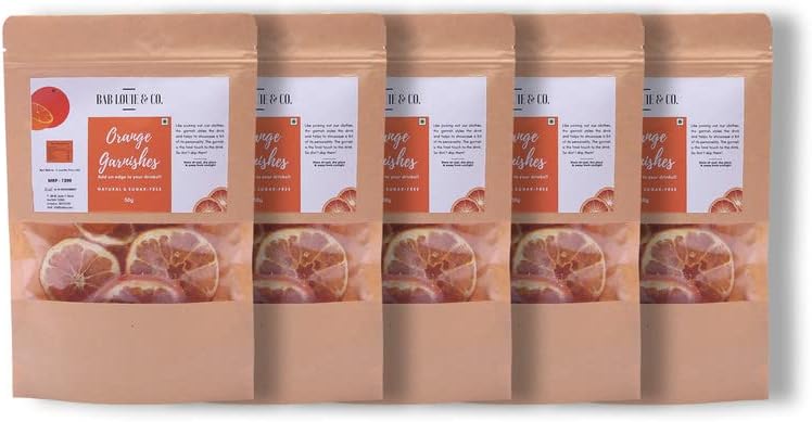 Bab Louie & Co. Dehydrated Orange Wheel Garnishes For Cocktail, Mocktail, Detox Water, Green Tea, Snacks - Gluten free, Vegan, Air Dried, No Sugar 100% Natural (Pack of 5)