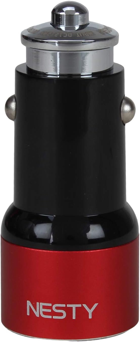 Nesty GRCC-501 Dual USB Car Charger with Data Cable for Apple (Black-Maroon)