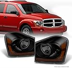 AKKON - For Dodge Durango Black Smoked Bezel Headlights Headlamps Driver + Passenger Replacement