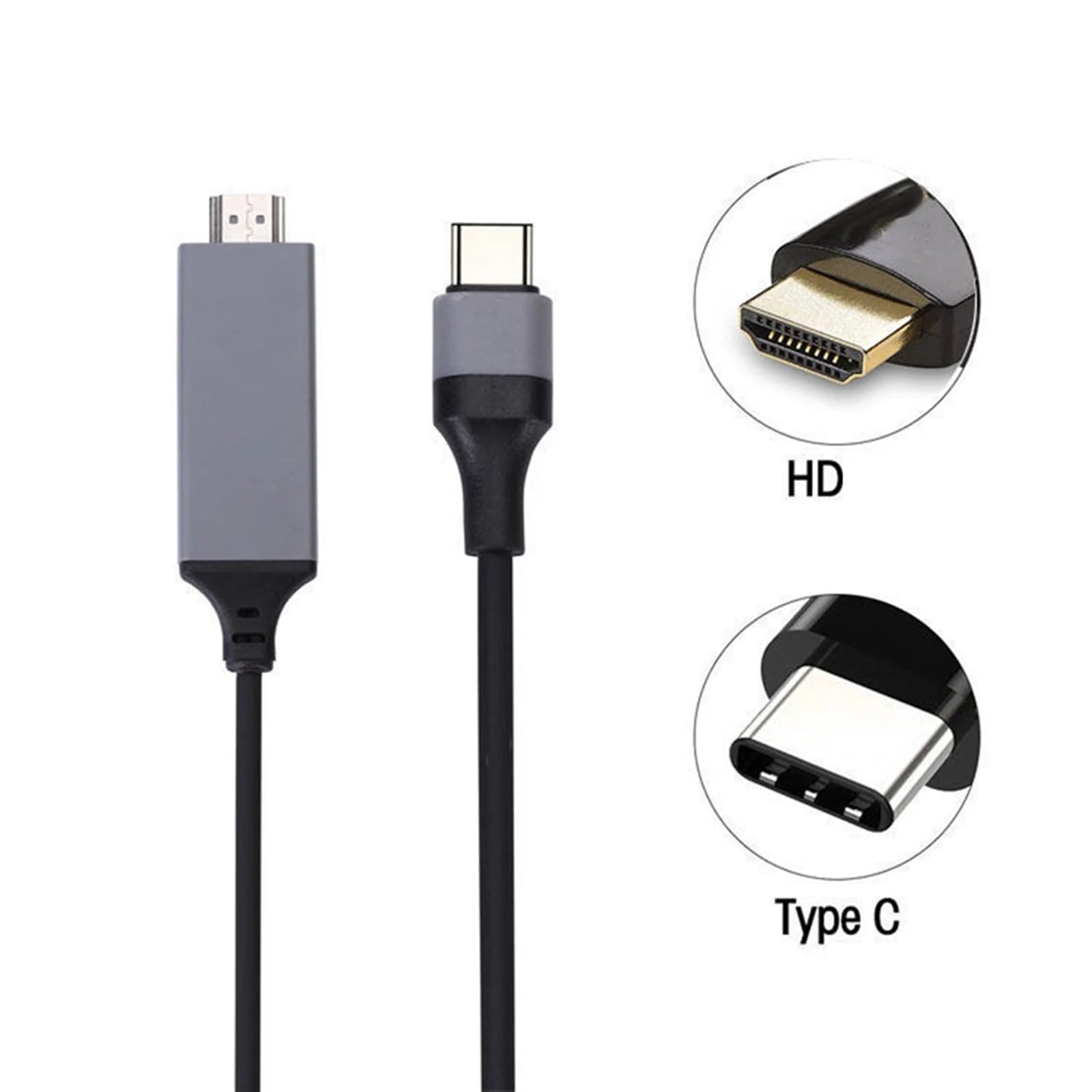 Kabel kompatybilny z USB C na HDMI 2 m, 4K x 2K przy 30 Hz, adapter konwertera typu C na HD do telewizora (70R)