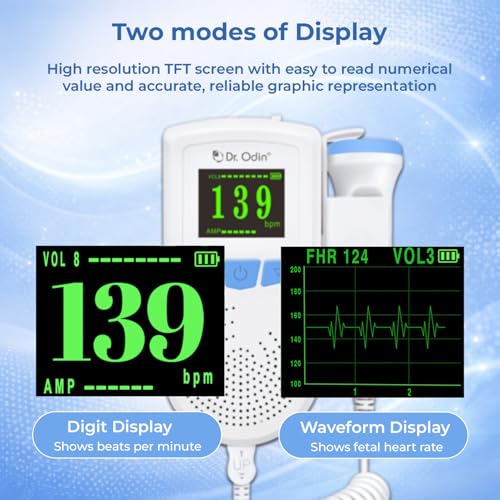 Image of Dr. Odin OAD51B Fetal Doppler with Smart App Connectivity, Large Color LCD Display, Rechargeable Battery, Built-in Speaker, 2.5MHz Probe for FHR Monitoring, 50-240 BPM Range