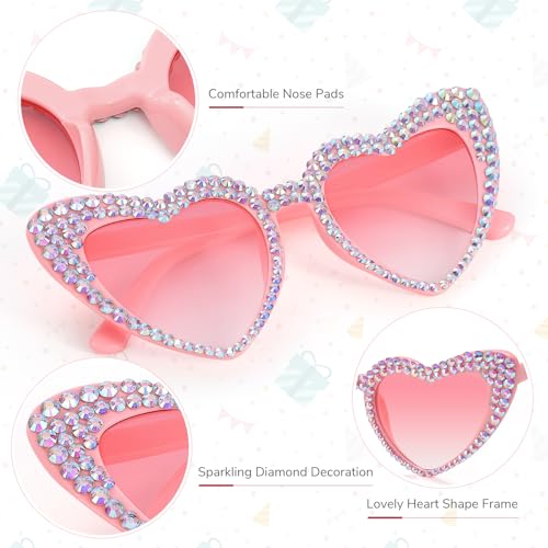 Etercycle Pink Heart Sunglasses, Bling Heart Glasses Party Accessories, Cute Birthday Gifts Women's Sunglasses Bridal Shower Gifts For Bride3