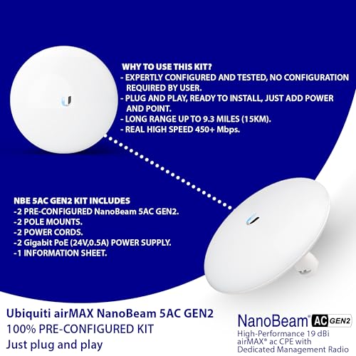 Image of Wireless Bridge NBE-5AC-GEN2 PRE-CONFIGURED Bundle of 2 Outdoor Point-to-Point Wi-Fi Bridge, Plug and Play, 450+ Mbps Speed, 15+ km Range