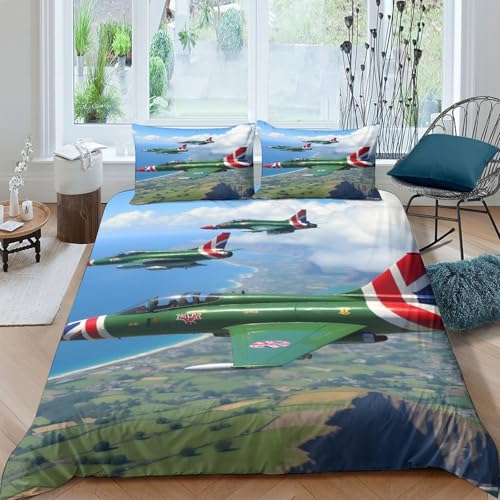 LYJSMDAAA Fighter Jets Ensemble De Literie 3 pièces Imprimé en 3D Hypoallergique British Militaire Aviation Parure de Lit avec Fermeture Éclair Respirante...