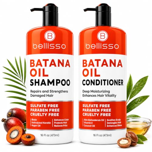 Batana Oil Shampoo and Conditioner Set - Thickening Hair Products for Women and Men - For Strengthening and Volumizing Fine and Thinning Hair - Sulfate Free with Biotin and Keratin for a Fuller Look