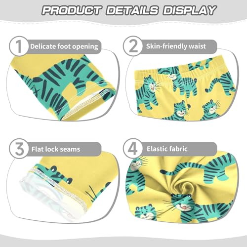Green Tigers Cartoon Girls Leggings Ultra Soft Compression Yoga Gym Pants for Kids 4-10T3