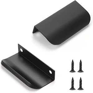 QZKJQDD 2 bucăți mâner de mobilier ascuns, mâner de ușă curbat, negru mat, 80 mm, aluminiu, pentru dulap de bucătărie, garderobă, baie