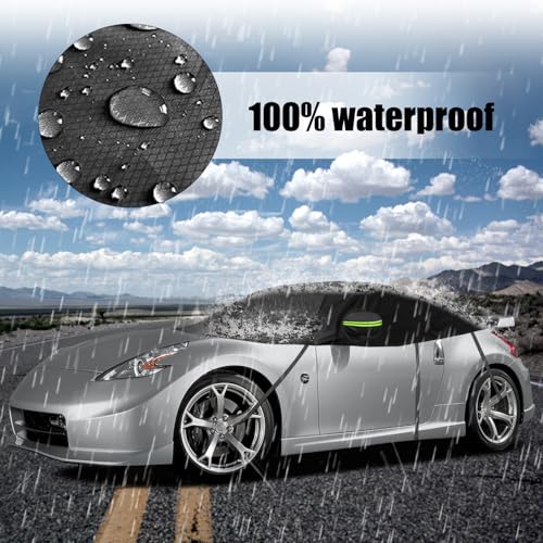 Image of Half Car Cover Compatible with Nissan Z 350Z 370Z 2003-2025, All Weather Protection with Side Mirror Cover, Waterproof Top Roof Protector for Snow Ice Hail Rain Sun Protection