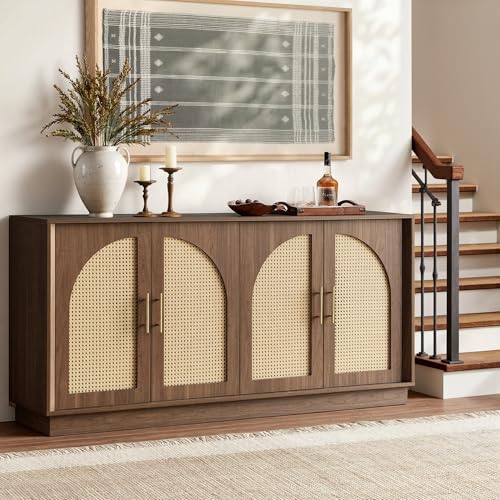 Image of FORTUNETEC Sideboard Buffet Cabinet with Storage | Accent Cabinet with Arched Doors, Boho Modular Media Console, Credenza for Living Room Kitchen Dining Room Entryway