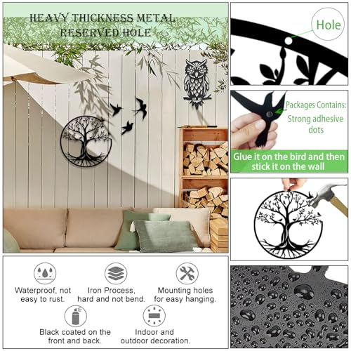 Luccyle-Albero-Della-Vita-In-Metallo-Decorazione-Murale-Silhouette-Art-Decorazione-da-Parete-Nera-Silhouette-Wall-Art-per-La-Casa-Camera-da-LettoGiardino-Bird-30cm