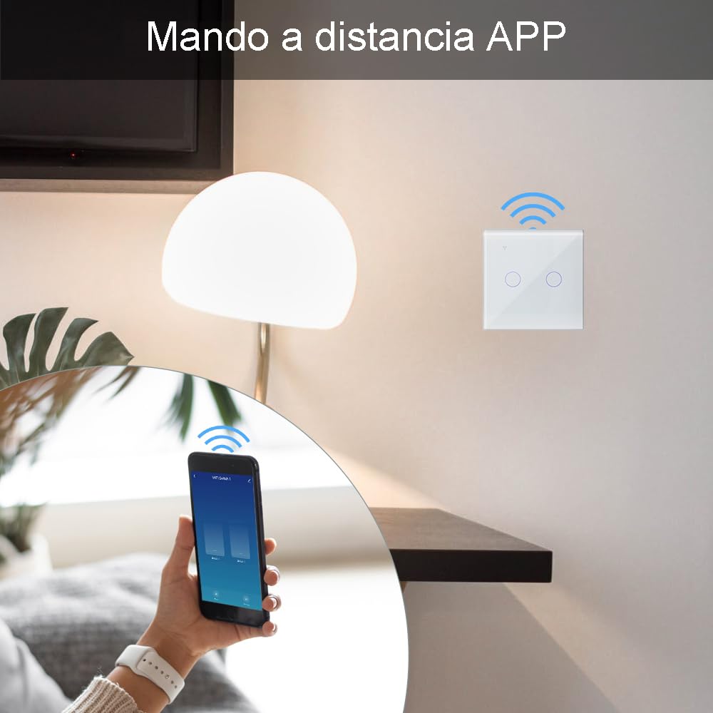 KETOTEK Interruptor Tactil WIFI Inteligente 2 Gang 1 Via Compatible con Alexa, Interruptor Luz Pared Smart Life Tuya App Control Blanco