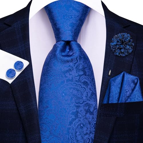 Image of Hi-Tie 5Pcs Mens Solid Color Silk Tie Satin Pretied Bowtie Lapel Pin for Men Handkerchief Cufflink Wedding Gift Box