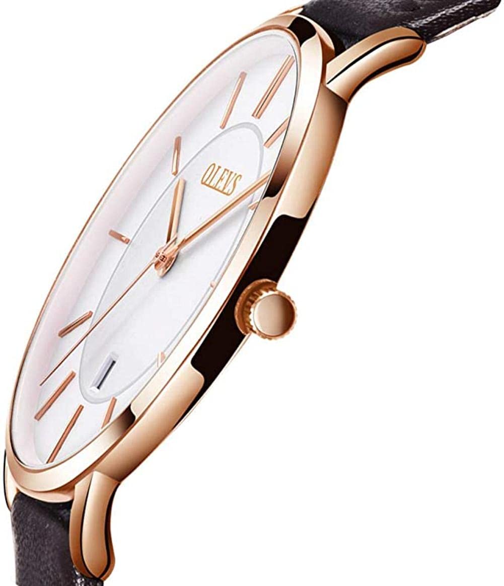 OLEVS Ladies Quartz Watch Minimalist Casual Ultra-Thin Design & Leather Strap & Waterproof & Date Elegant Watch