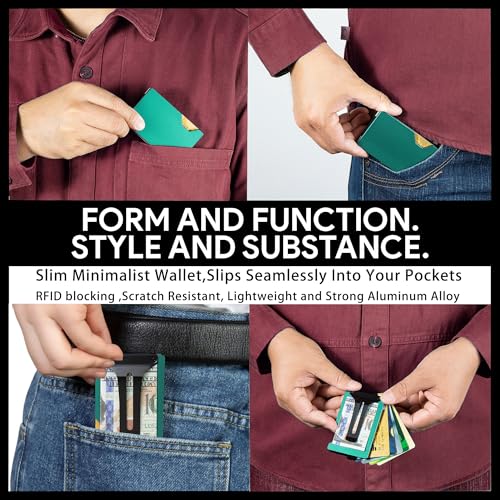 Image of Minimalist Wallet for Men, Slim Metal RFID Blocking Wallet Credit Card Holder Money Clip & Cash Strap, Scratch-Resistant Holds 15 Cards,Ideal Gift for Men | Matte Forest Green