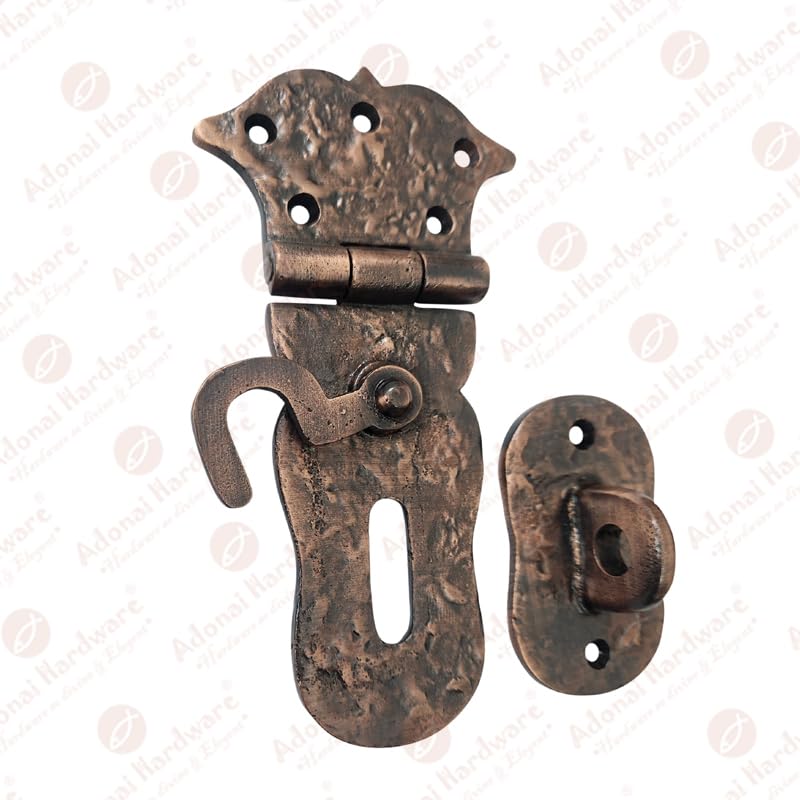 Image of Adonai Hardware inchParan inch Heavy Duty Antique Cast Iron Safety Hasp and Staple with Locking Mechanism (6 inch x 1 Pack, Antique Copper) for Vintage Pirates Treasure Chest, Trunks, Wooden Jewelry Box