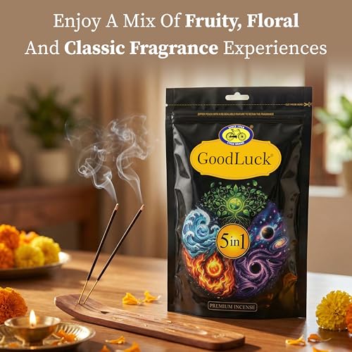 Image of Cycle Pure GoodLuck 5-in-1 Agarbatti (450g) | Premium Incense with Fruity, Floral & Classic Fragrances (Pineapple, Rose, Shivuli, Cosmatiq, Moods) | Long Lasting Aroma | Ideal for Pooja & Home