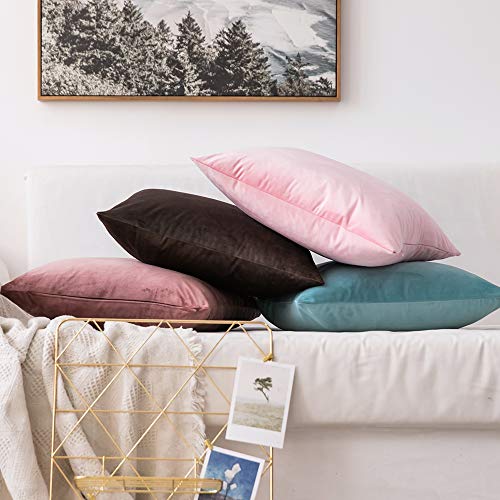 Miulee Pack Of 2 Decorative Velvet Pillow Covers Soft Square Throw Pillow Covers Solid Cushion Covers Bright Pink Pillow Cases For Sofa Bedroom Car 18 X 18 Inch 45 X 45 Cm #TOP3