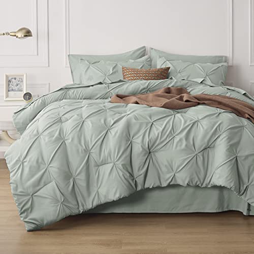 Bedsure California King Comforter Set - Bed in a Bag Cal King Bedding Set 7 PCS, GentleSoft™ Pintuck Bed Set Gift for Family, Pinch Pleat Sage Green Comforter with Sheets, Pillowcases & Shams - Image 2