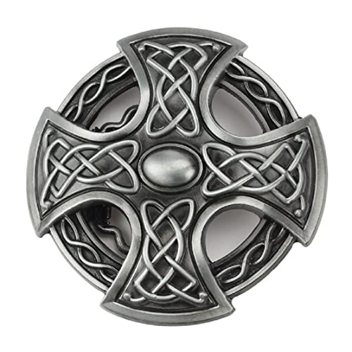 Longcreek Cross Belt Buckle for Men, Viking Celtic Cross Belt Buckle, Punk Celtic Knot Cross Round Belts Buckle, Western Cowboy Belt Buckles, Vintage Punk Rock belt buckle