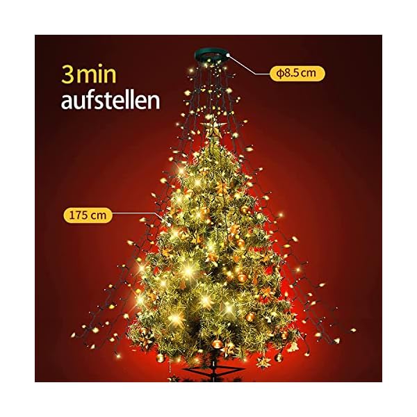 Lichterkette Weihnachtsbaum mit Ring, Christbaumbeleuchtung innen & außen mit 8 Stunden Timer Funktion und Transformator… – Bild 6