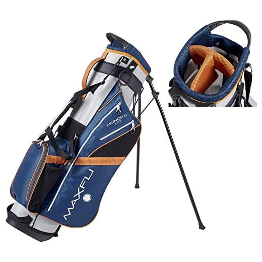 Maxfli 2019 Sunday Golf Automatic Stand Bag 3-Way Top 6 Pockets Dual Carry Straps (Gray/Blue/Orange)