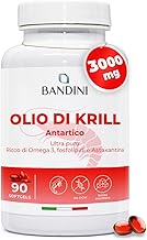 Bandini® Krill Oil 3000mg, Pure Antarctic, 465mg EPA and DHA, 1200mg Marine Phospholipids, Astaxanthin and Omega 3 Source | Krill Oil 100% Natural, No Aftertaste | 90 Soft Capsules (Softgels)