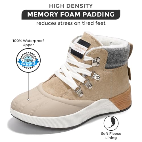 Project Cloud Waterproof Snow Boots for Women - Memory Foam Insole Non-Slip Womens Snow Boots & Winter Shoes with Shoe Lace - Lightweight Indoor Outdoor Shoes