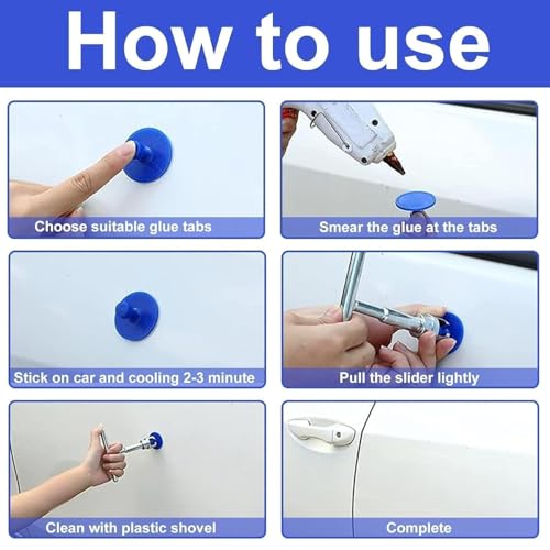 Image of Car Dent Puller Kit with T-Bar Slide Hammer & 18 Tabs - Paintless Dent Removal Tool | DIY Dent Repair Kit for Cars, Bike, Fridge, Metal Surfaces
