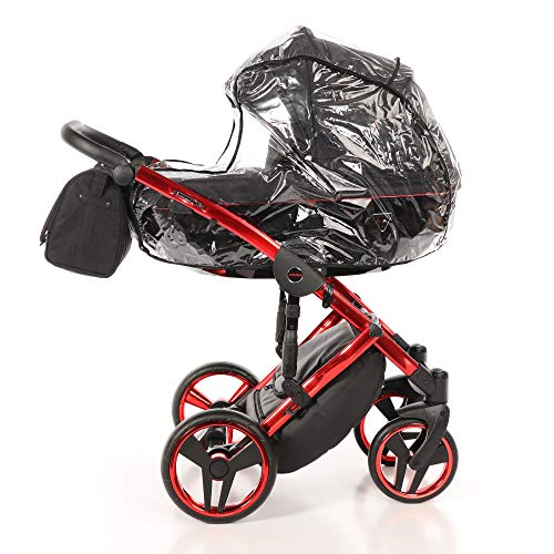 Original Junama Diamond Individual Reisesysteme Kinderwagen 2in1 3in1 4in1 + Schlafsack + Handmuff + Sonnenschirm + Originalzubehör (2in1, Rot-Schwarz 01)