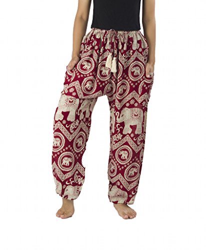 Lannaclothesdesign Damen Elefant Hippie Boho Yoga Haremshose - Rot - Groß Cover